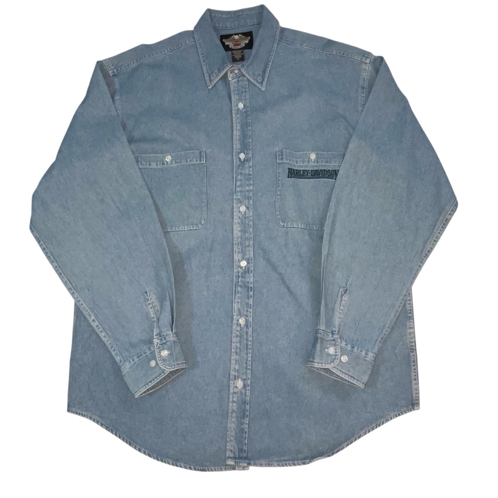 Harley-Davidson‎ Men's Light Blue Denim Button-Up Shirt